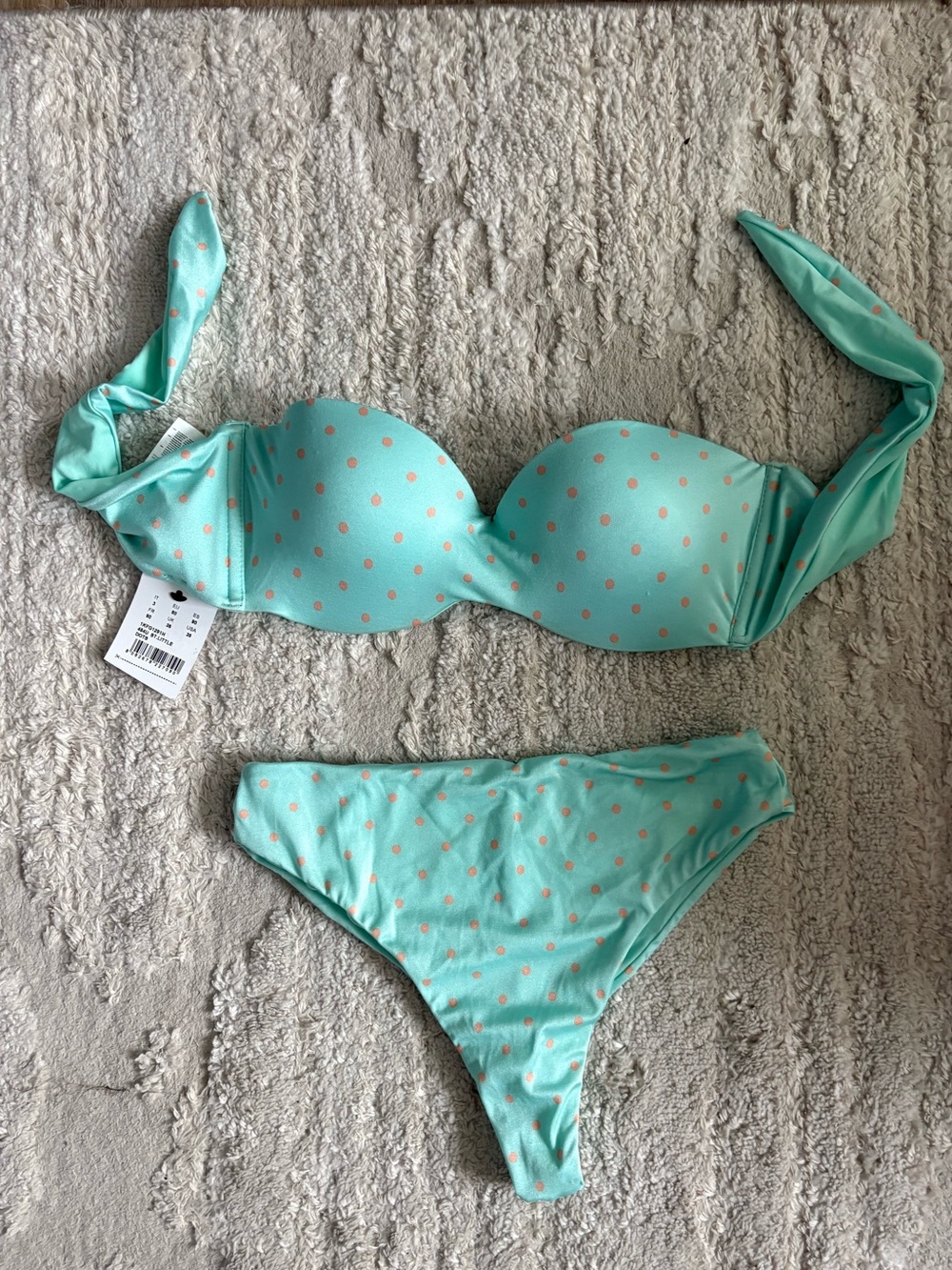 NWT Tezenis Mint Green & Coral Polka Dot Push-Up Bikini Set S / 36